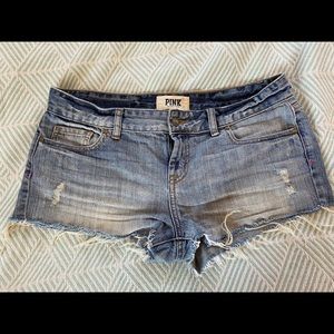 VS Pink Distressed Denim Short, Size 6